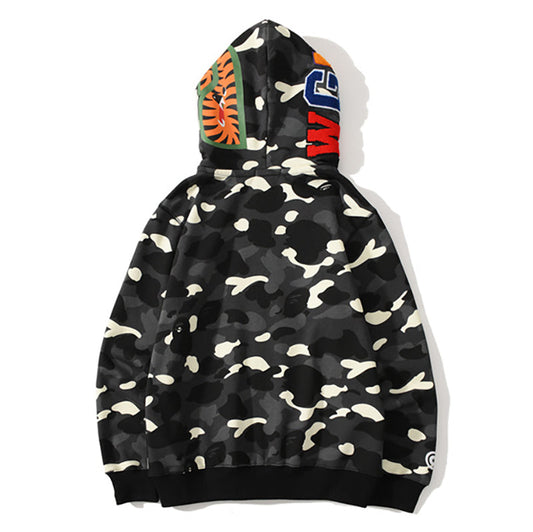 BAPE Glow Camo Shark Wide Full Zip Double Hoodies