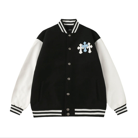 Manteau de baseball Chrome Hearts noir et blanc style streetwear 0002