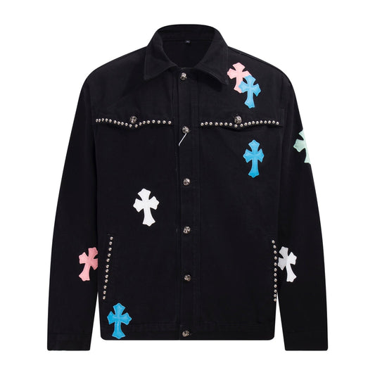 Veste en jean Chrome Hearts Multi Cross cloutée - Manteau streetwear gothique noir H49