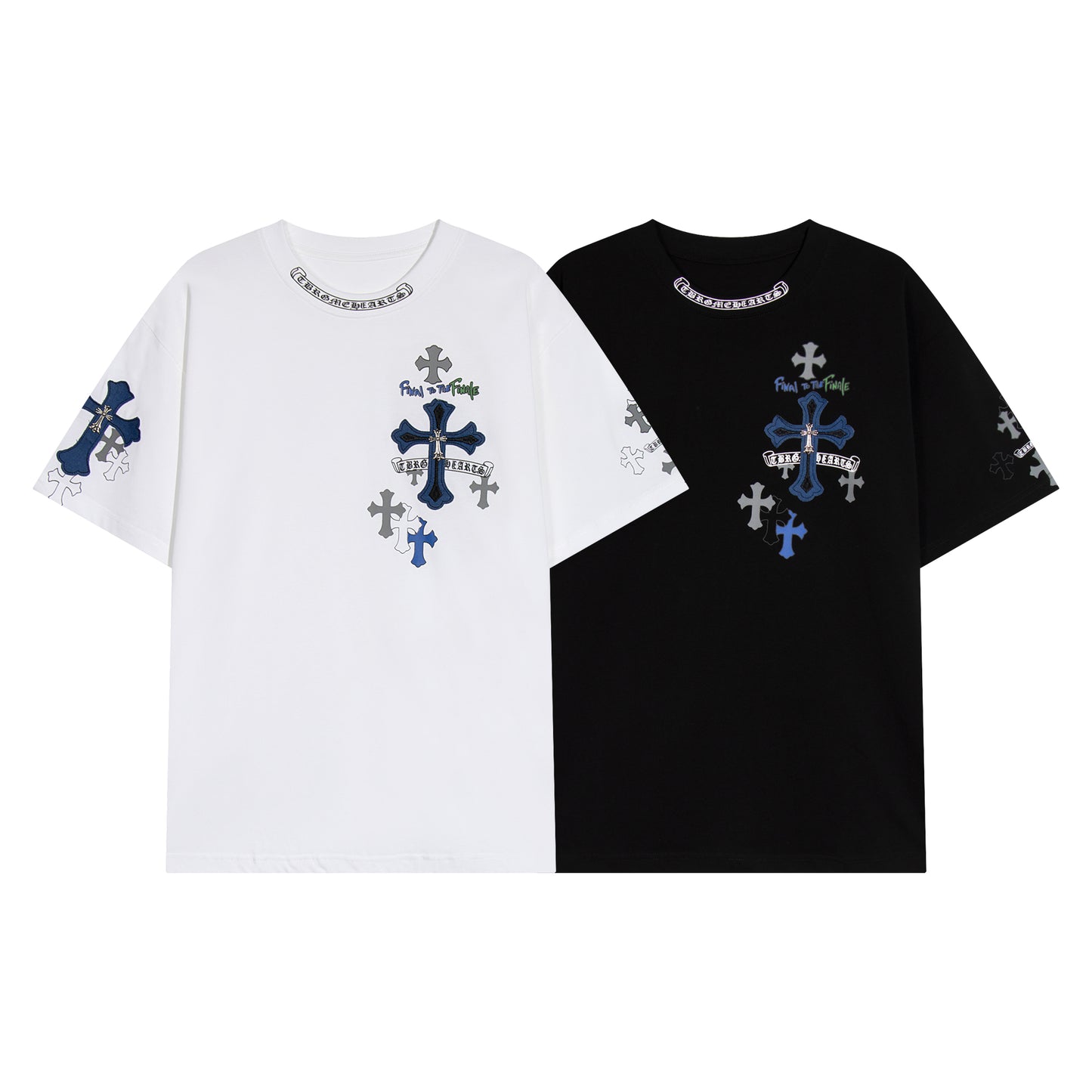 T-shirt à manches courtes en denim épissé Chrome Hearts Cross Metal TB14