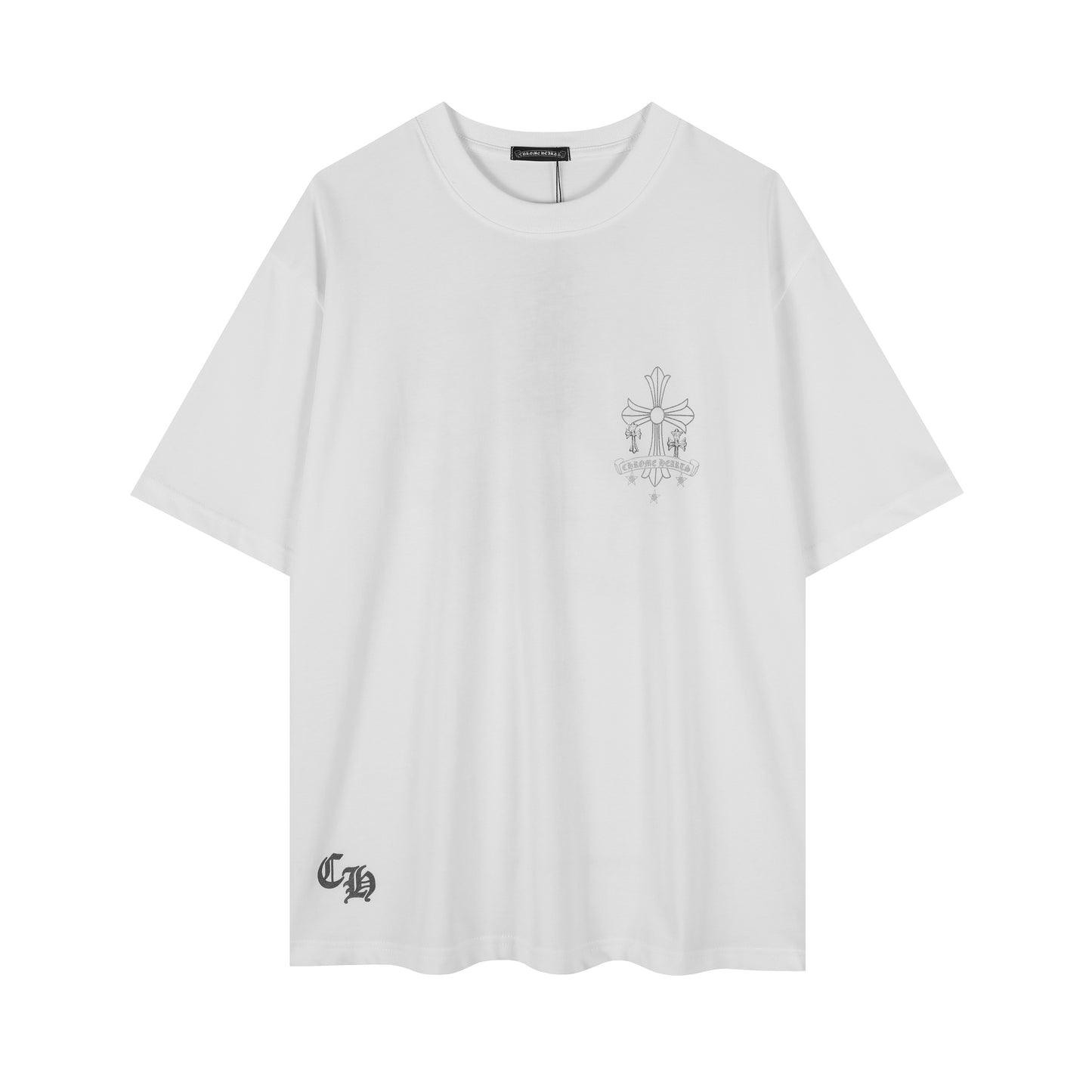 T-shirt délavé vintage Chrome Hearts réfléchissant gris argenté à croix florale 2626