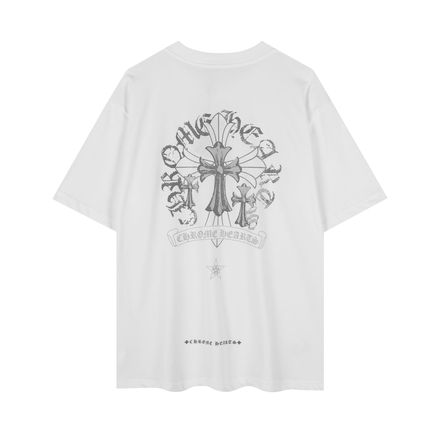 T-shirt délavé vintage Chrome Hearts réfléchissant gris argenté à croix florale 2626