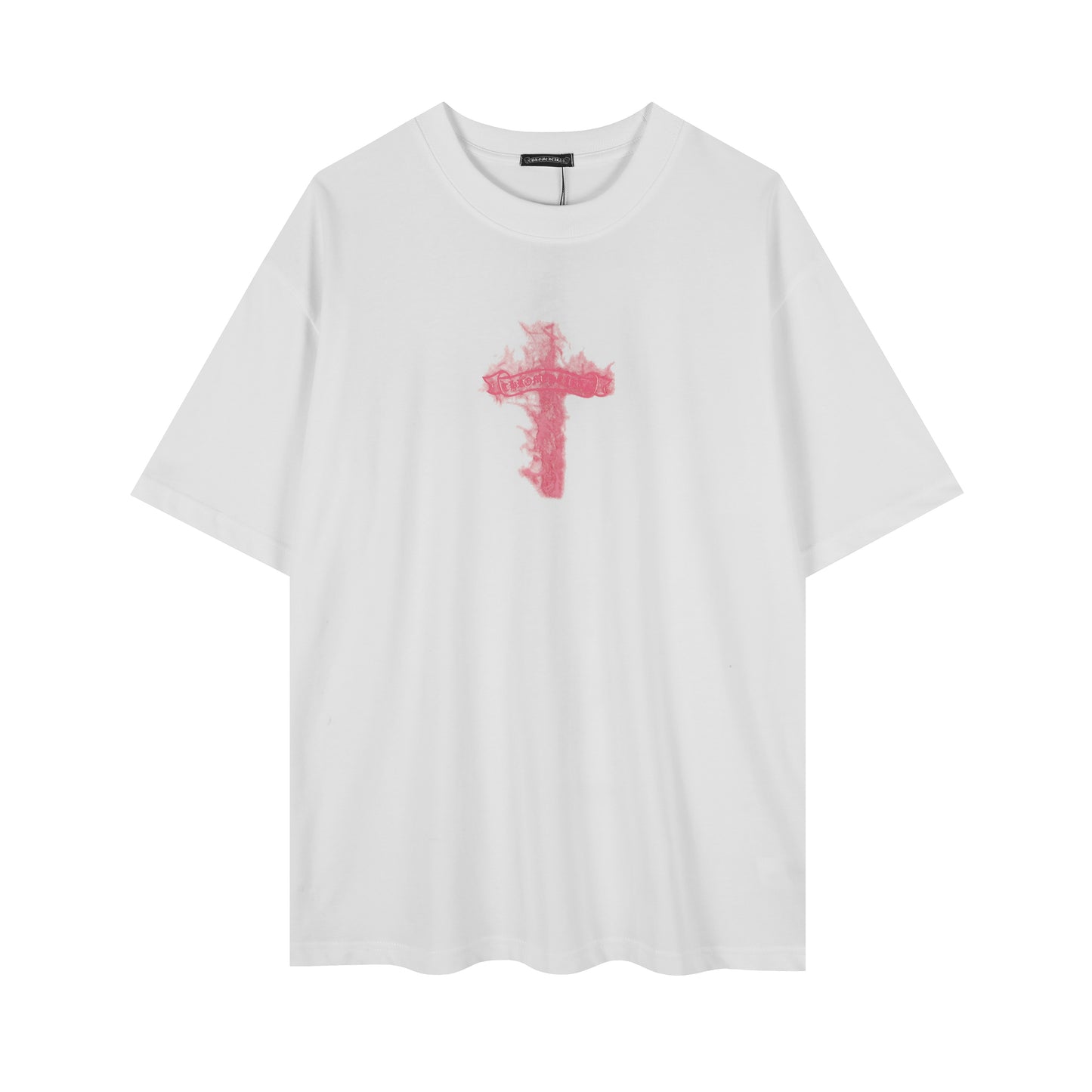 T-shirt Chrome Hearts noir à flammes roses P65