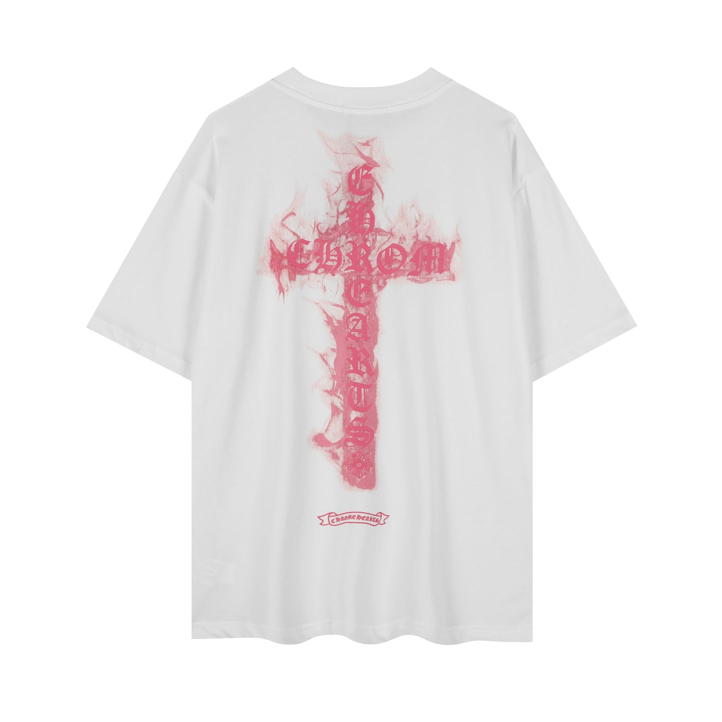 T-shirt Chrome Hearts noir à flammes roses P65