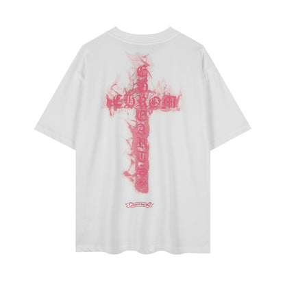 T-shirt Chrome Hearts noir à flammes roses P65