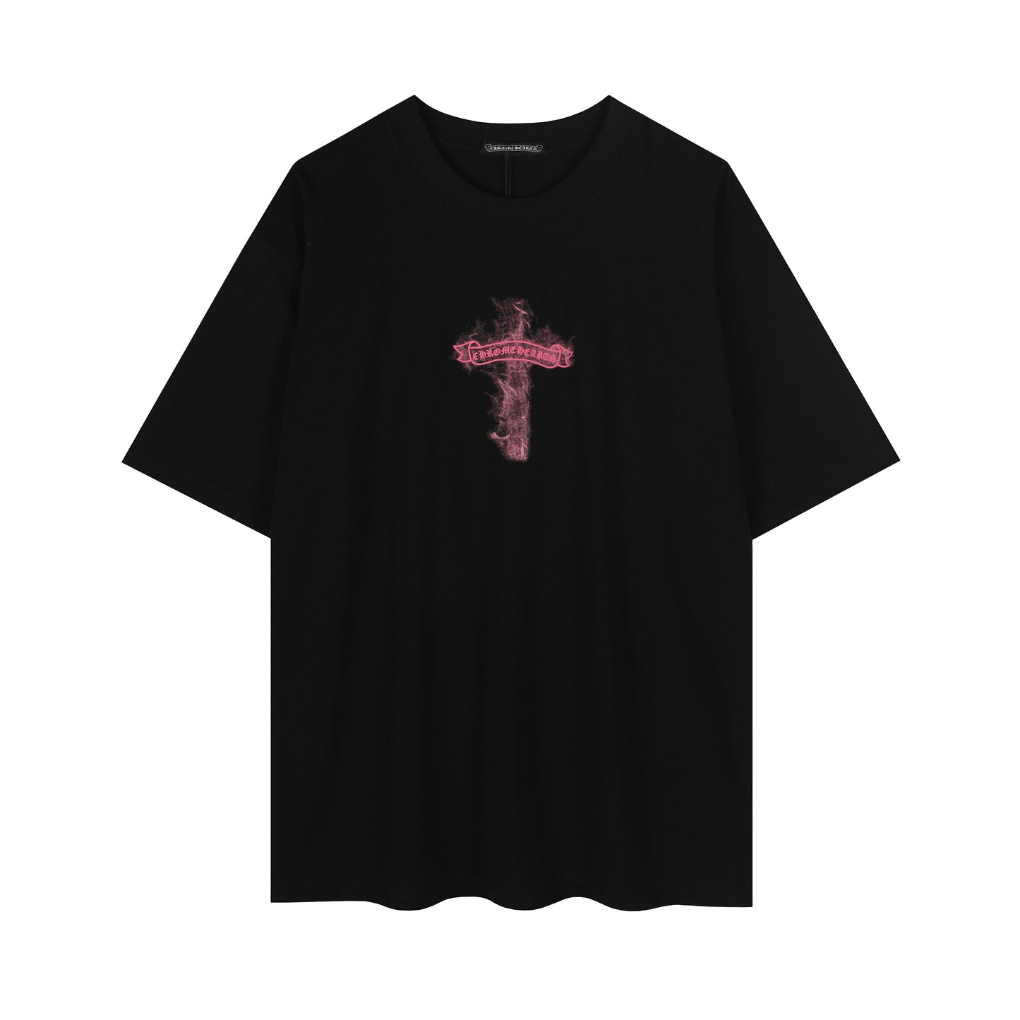 T-shirt Chrome Hearts noir à flammes roses P65
