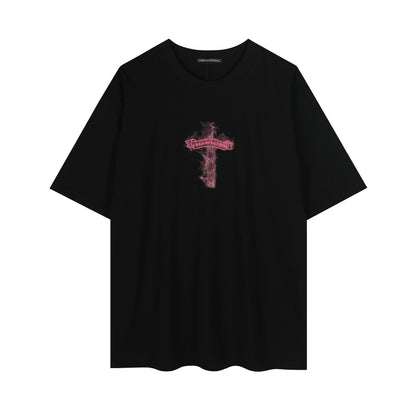 T-shirt Chrome Hearts noir à flammes roses P65