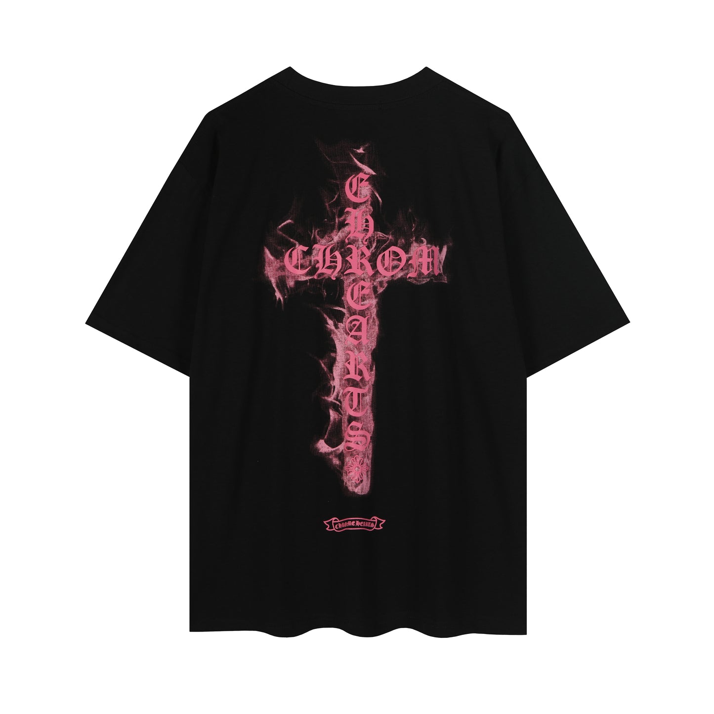 T-shirt Chrome Hearts noir à flammes roses P65