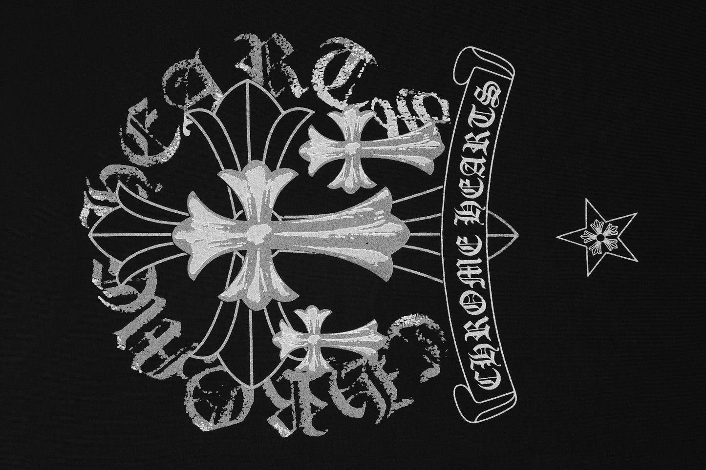 T-shirt délavé vintage Chrome Hearts réfléchissant gris argenté à croix florale 2626