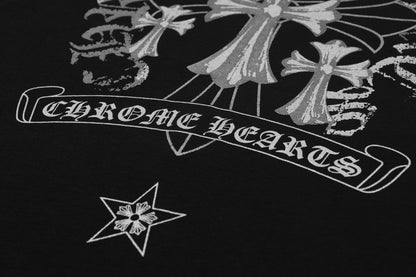 T-shirt délavé vintage Chrome Hearts réfléchissant gris argenté à croix florale 2626