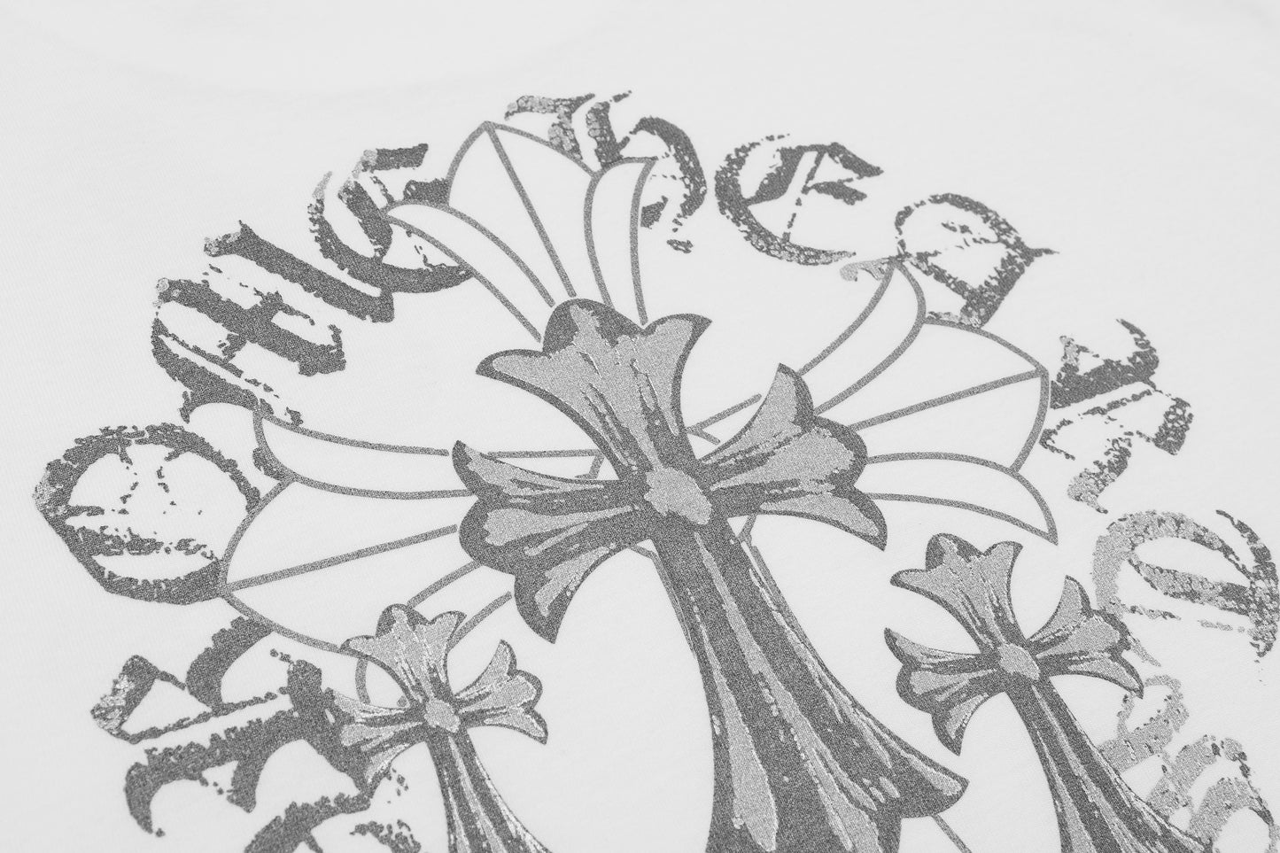T-shirt délavé vintage Chrome Hearts réfléchissant gris argenté à croix florale 2626