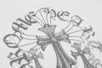 T-shirt délavé vintage Chrome Hearts réfléchissant gris argenté à croix florale 2626