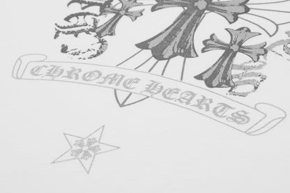 T-shirt délavé vintage Chrome Hearts réfléchissant gris argenté à croix florale 2626