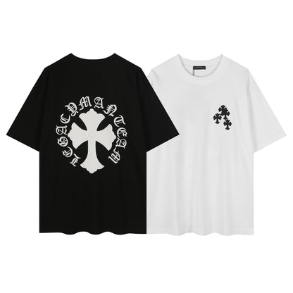 T-shirt Gothique Vintage Brodé Croix Florale Bague Chrome Hearts 2604