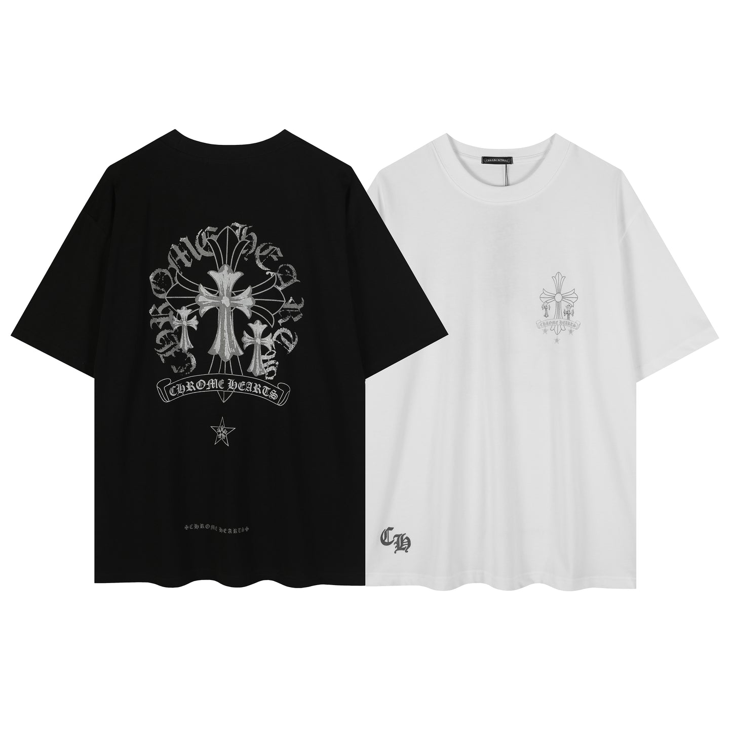 T-shirt délavé vintage Chrome Hearts réfléchissant gris argenté à croix florale 2626