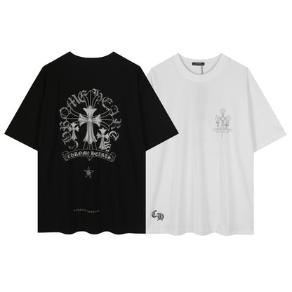 T-shirt délavé vintage Chrome Hearts réfléchissant gris argenté à croix florale 2626