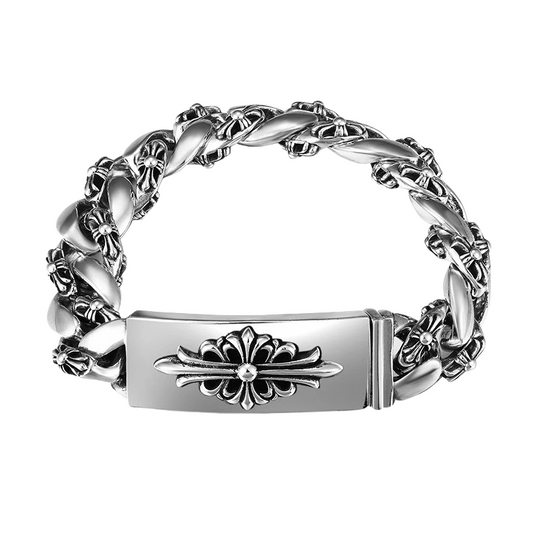 Bracelet cubain Chrome Hearts en argent avec maillons croisés