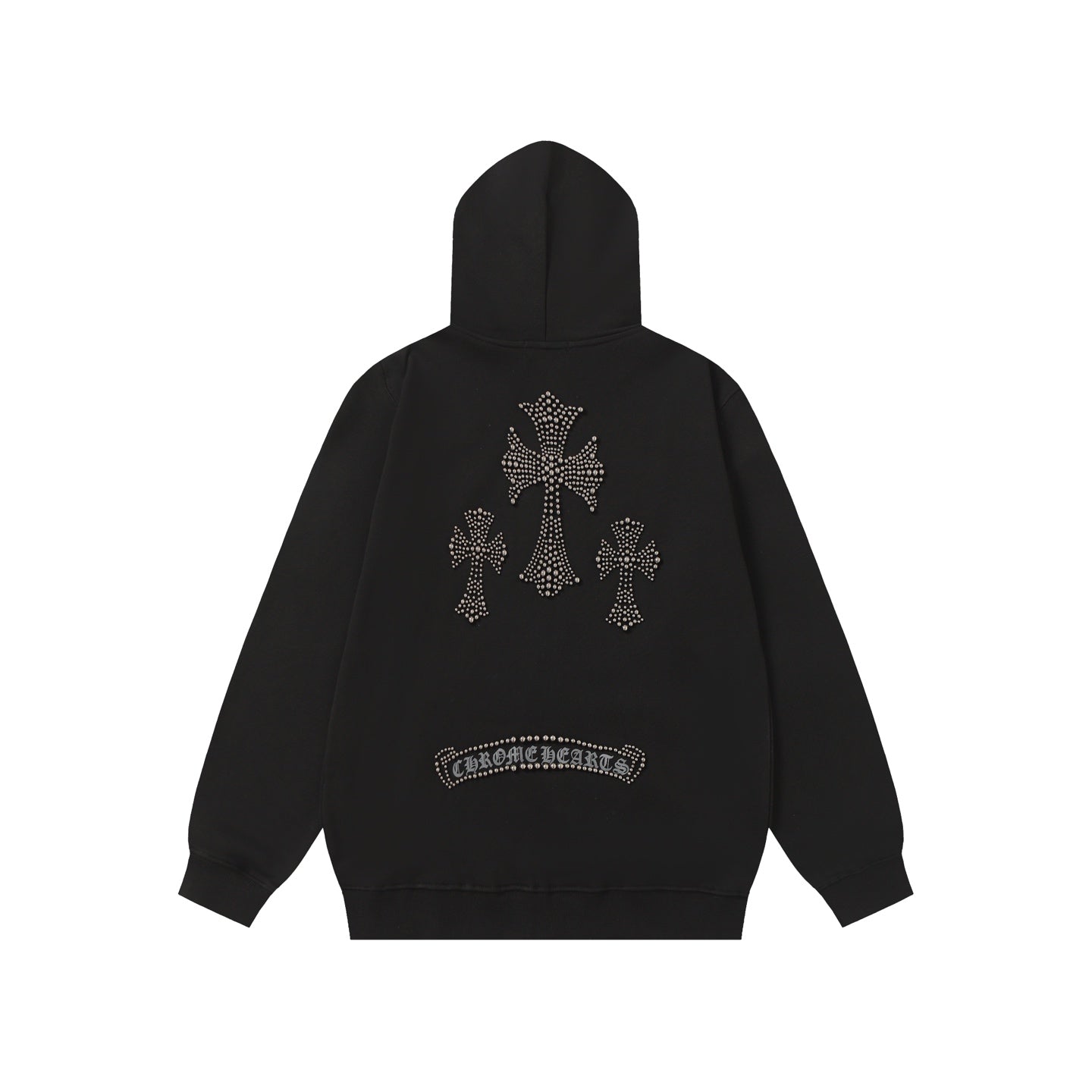 Sweat à capuche Chrome Hearts motif croix en strass - Sweat-shirt streetwear gothique noir 2633