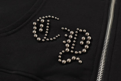 Sweat à capuche Chrome Hearts motif croix en strass - Sweat-shirt streetwear gothique noir 2633