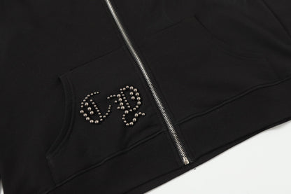 Sweat à capuche Chrome Hearts motif croix en strass - Sweat-shirt streetwear gothique noir 2633