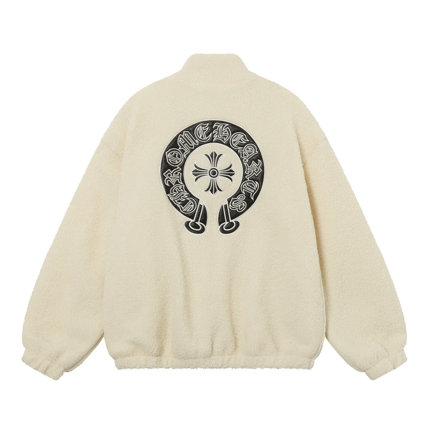 Blouson Sherpa brodé fer à cheval Chrome Hearts - Manteau gothique noir crème 825