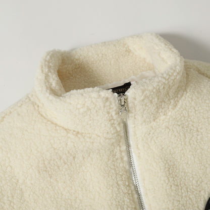 Blouson Sherpa brodé fer à cheval Chrome Hearts - Manteau gothique noir crème 825