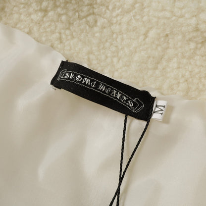 Blouson Sherpa brodé fer à cheval Chrome Hearts - Manteau gothique noir crème 825