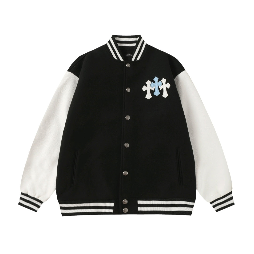 Manteau de baseball Chrome Hearts noir et blanc style streetwear 0002
