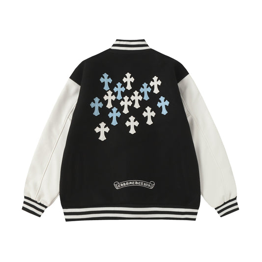 Manteau de baseball Chrome Hearts noir et blanc style streetwear 0002