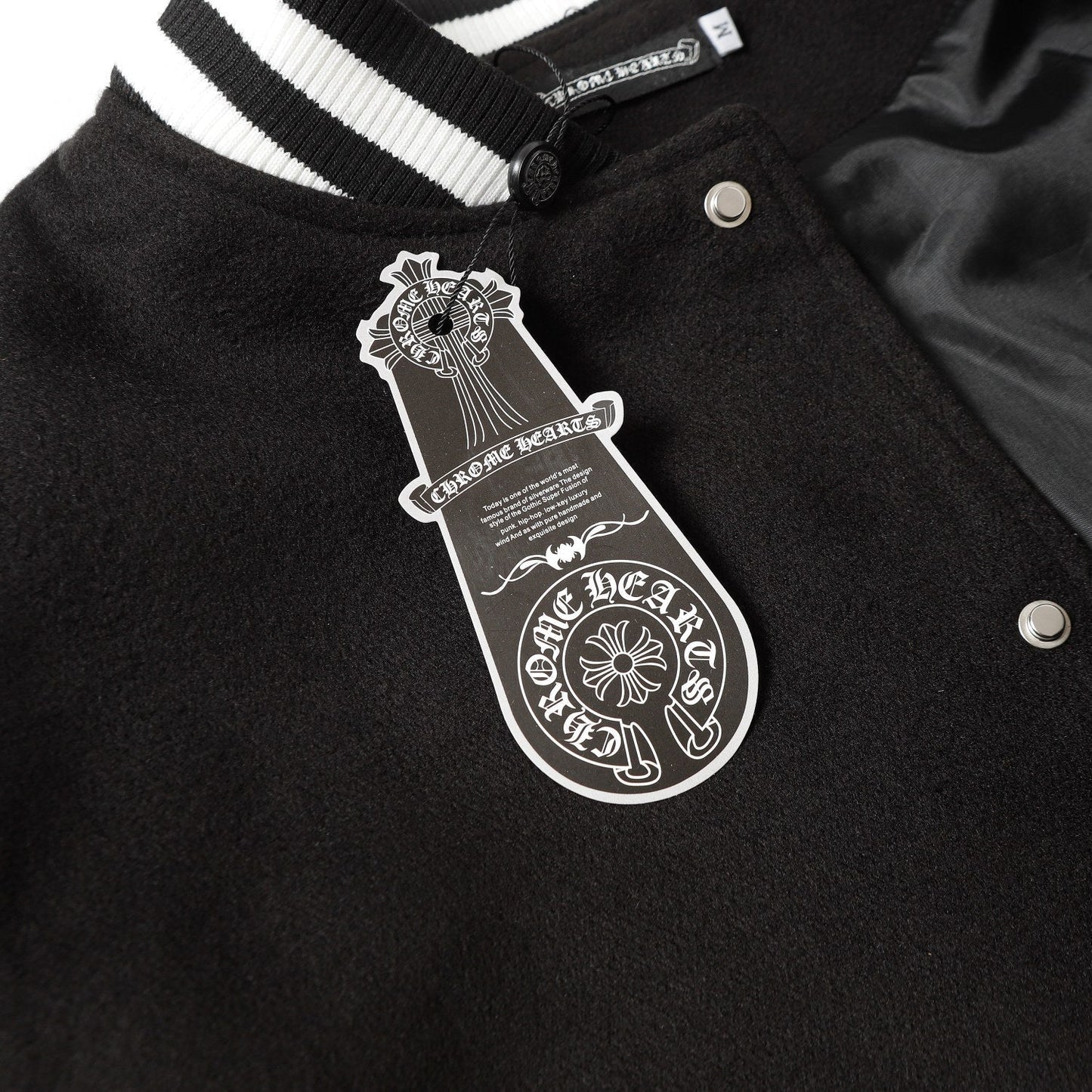 Veste Teddy Chrome Hearts avec broderie Croix et manches en cuir - Style Urbain Noir 116