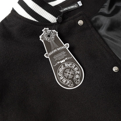 Veste Teddy Chrome Hearts avec broderie Croix et manches en cuir - Style Urbain Noir 116