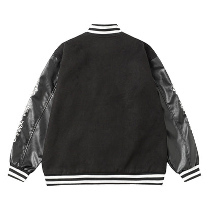 Veste Teddy Chrome Hearts avec broderie Croix et manches en cuir - Style Urbain Noir 116