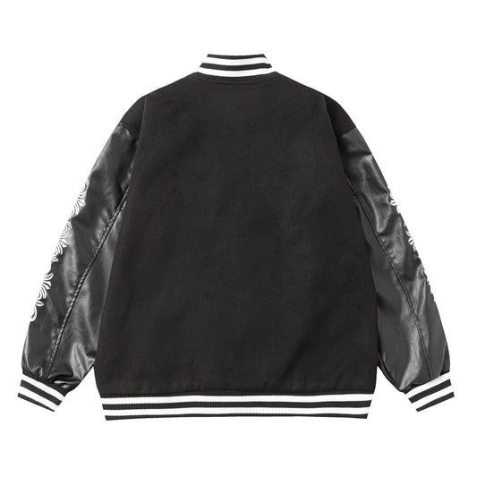 Veste Teddy Chrome Hearts avec broderie Croix et manches en cuir - Style Urbain Noir 116
