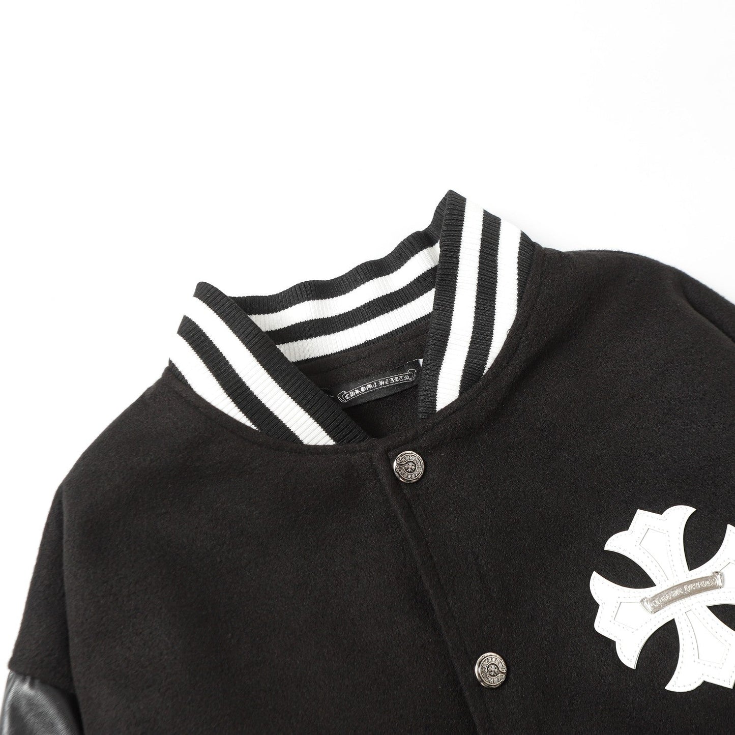 Veste Teddy Chrome Hearts avec broderie Croix et manches en cuir - Style Urbain Noir 116