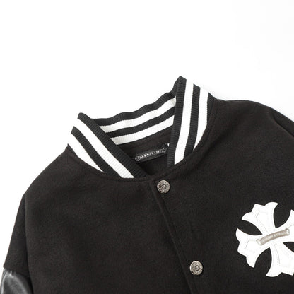 Veste Teddy Chrome Hearts avec broderie Croix et manches en cuir - Style Urbain Noir 116