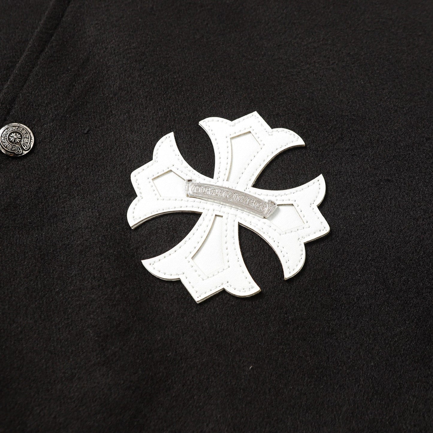 Veste Teddy Chrome Hearts avec broderie Croix et manches en cuir - Style Urbain Noir 116