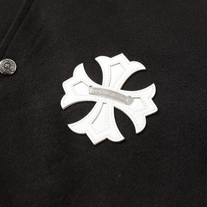 Veste Teddy Chrome Hearts avec broderie Croix et manches en cuir - Style Urbain Noir 116