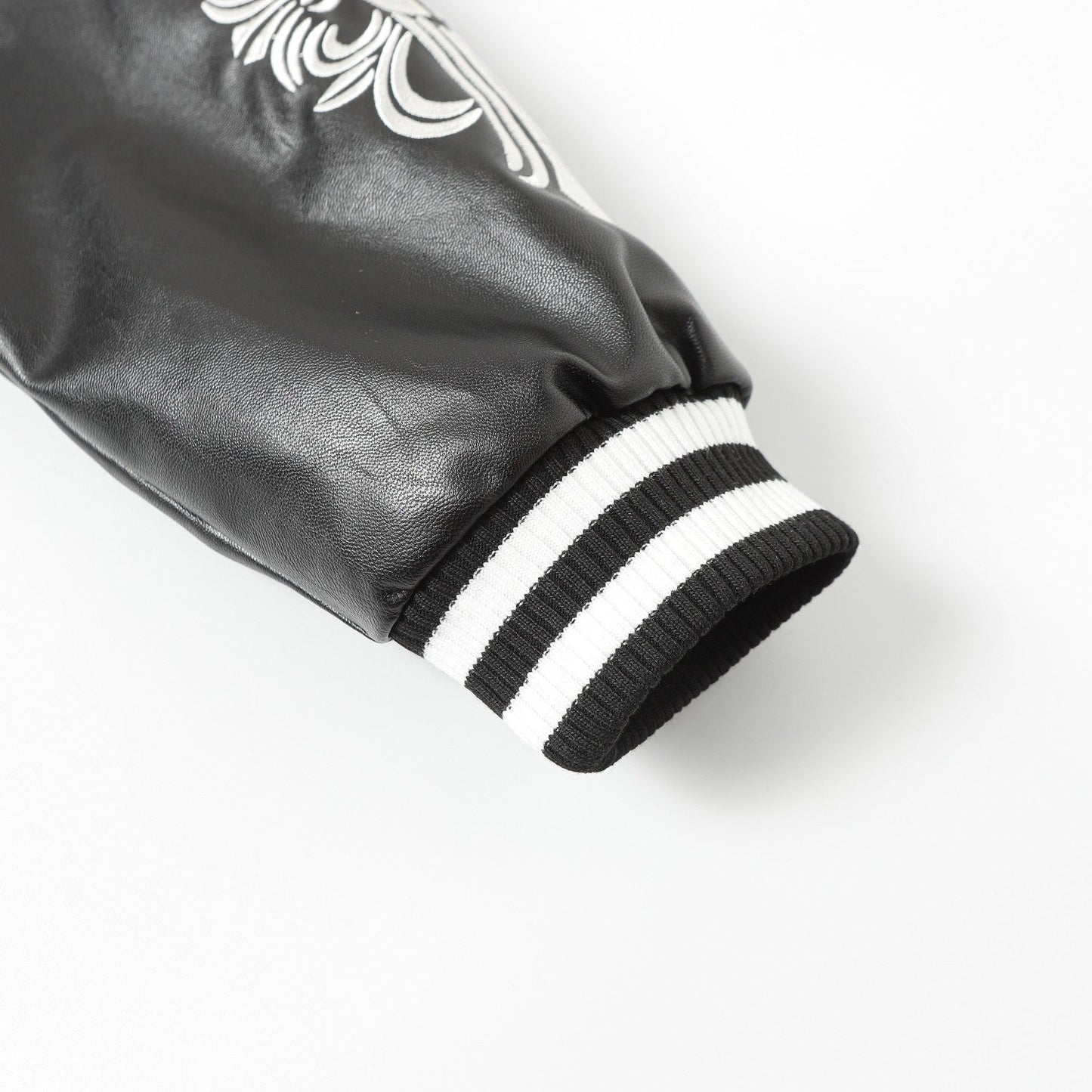 Veste Teddy Chrome Hearts avec broderie Croix et manches en cuir - Style Urbain Noir 116