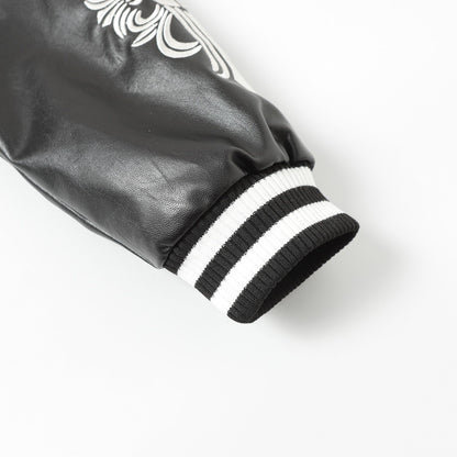 Veste Teddy Chrome Hearts avec broderie Croix et manches en cuir - Style Urbain Noir 116