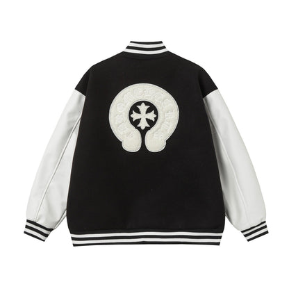 Blouson Teddy Chrome Hearts - Manteau de Baseball Gothique Noir Blanc 2206