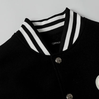 Blouson Teddy Chrome Hearts - Manteau de Baseball Gothique Noir Blanc 2206
