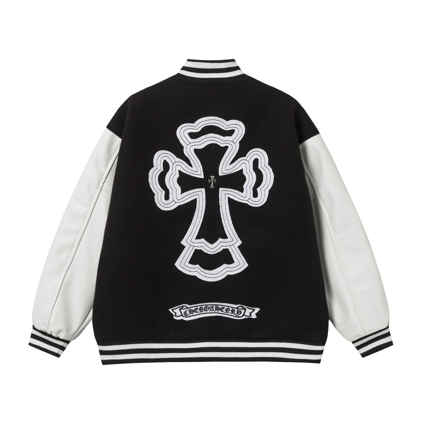 Blouson universitaire Chrome Hearts à superposition de croix – Vêtement d'extérieur style streetwear noir et blanc 2208