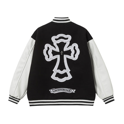 Blouson universitaire Chrome Hearts à superposition de croix – Vêtement d'extérieur style streetwear noir et blanc 2208