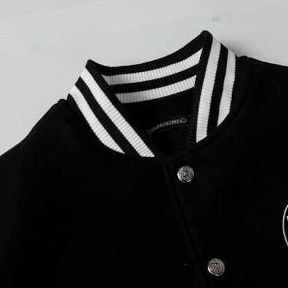 Blouson universitaire Chrome Hearts à superposition de croix – Vêtement d'extérieur style streetwear noir et blanc 2208