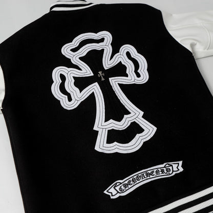 Blouson universitaire Chrome Hearts à superposition de croix – Vêtement d'extérieur style streetwear noir et blanc 2208