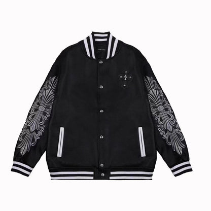 Blouson Teddy Chrome Hearts à Manches Brodées - Manteau Streetwear Noir 5577