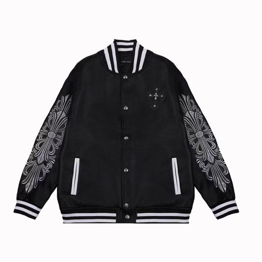 Blouson Teddy Chrome Hearts à Manches Brodées - Manteau Streetwear Noir 5577