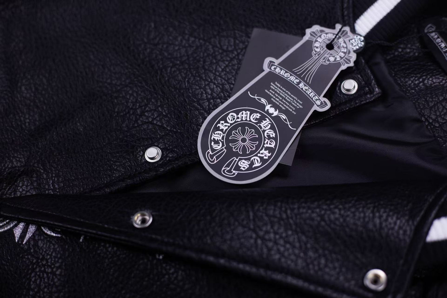 Blouson Teddy Chrome Hearts à Manches Brodées - Manteau Streetwear Noir 5577