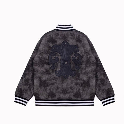 Blouson universitaire Chrome Hearts à patch Fleur-de-lis - Vêtement d'extérieur tie-dye gris A5588