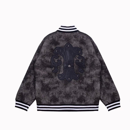 Blouson universitaire Chrome Hearts à patch Fleur-de-lis - Vêtement d'extérieur tie-dye gris A5588